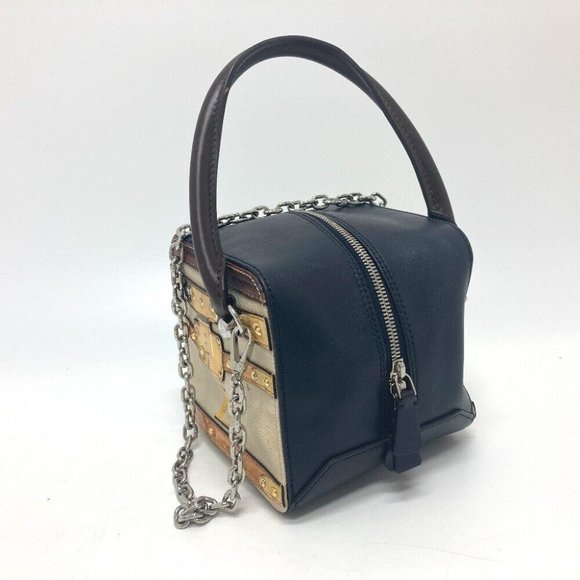 Authentic LOUIS VUITTON M52350 Trompe l'oeil Chain 2WAY Hand Bag Leather Black/B - Picture 13 of 16